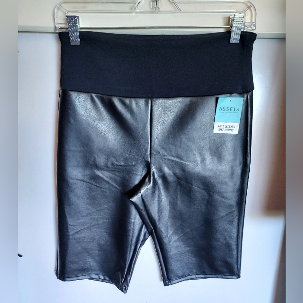 Assets By Spanx Black Faux Leather High-Waist Bike Shorts
